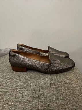 Sofft Women’s Metallic Pewter Leather Loafers Slip On Comfort Shoes Size 10